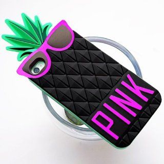 3D Cute Pineapple Pattern Soft Silicone Case Cover For iPhone 5 (Black) Cell Phones & Accessories