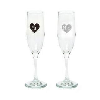 Mr. and Mrs. Heart Champagne Flutes