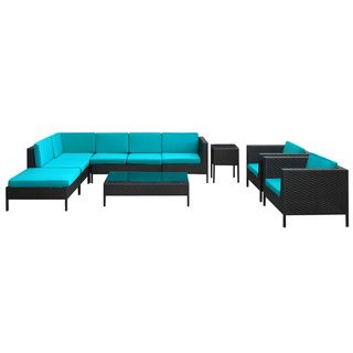 La Jolla Outdoor Rattan Espresso with Turquoise Cushions 9 piece Set Modway Sofas, Chairs & Sectionals