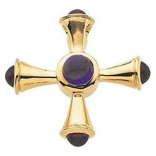 14k Yellow Gold 1675mm 2/3" Polished Genuine Amethyst And Ruby Maltese Cross Pendant Jewelry Jewelry