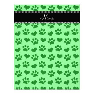 Personalized name light green hearts and paw print letterhead template