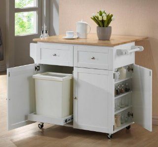 White Rolling Extendable Kitchen Island with Spice Rack   Kitchen Storage Carts