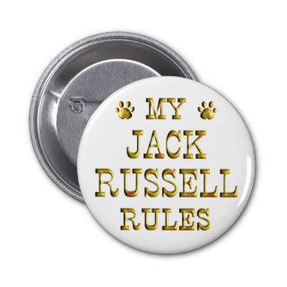 Jack Russell Rules Gold Pinback Button