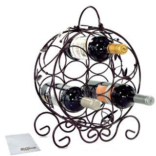 Elegant Espresso Brown Leaf Dcor Metal 7 Bottle Organizer Wine Rack by MyGift   Free Standing Wine Racks