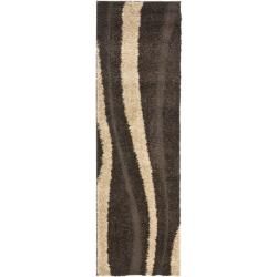 Ultimate Cream/ Dark Brown Shag Rug (2'3 x 7') Safavieh Runner Rugs
