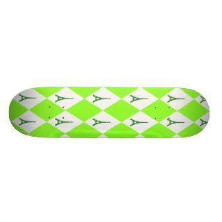 Lime Green Neon Diamond Pattern & Eiffel Tower Skate Board Deck
