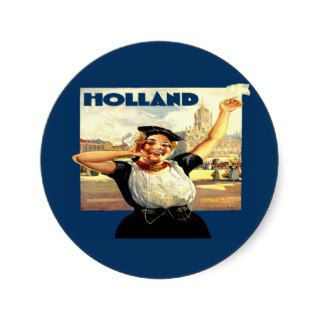 Holland ~ Vintage Netherlands Travel Poster Round Stickers