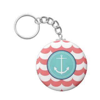 Anchor with Coral Waves Pattern Key Chains