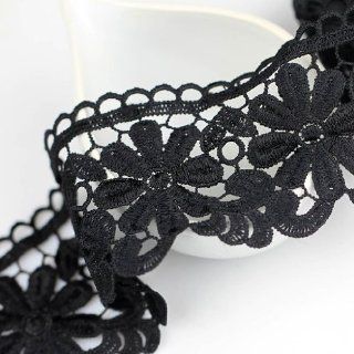 Wholeport Black Lace with Wild Chrysanthemum Pattern Chemical Lace Trim by the yard 6.5cm(2.55")