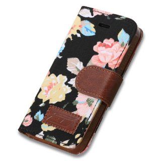 iphone 5C Luxury Vintage Shabby Chic Cute Flowers Floral Designer Purse Pouch Wallet Case  Tpu leather Floral Black Cell Phones & Accessories