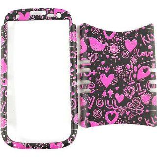 Cell Armor I747 RSNAP TE371 Rocker Snap On Case for Samsung Galaxy S3 I747   Retail Packaging   Pink Hearts on Black Cell Phones & Accessories