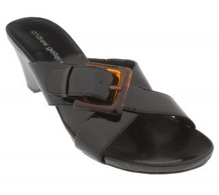 Andrew Geller Patent Cross Strap Sandals with Buckle —