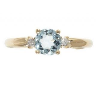 Round Aquamarine & Diamond Accent Ring, 14K Gold —