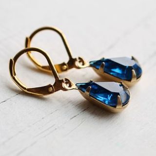 sapphire blue teardrop earrings by silk purse, sow's ear