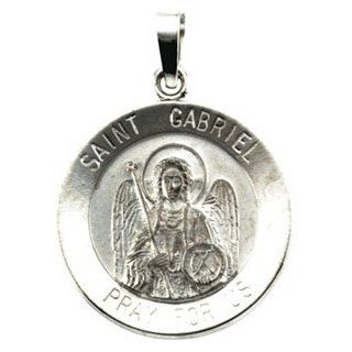 14K White Gold St. Gabriel Medal Patron Saint of Messengers, Postal Workers, Radio Workers and Telecom Workers Jewelry