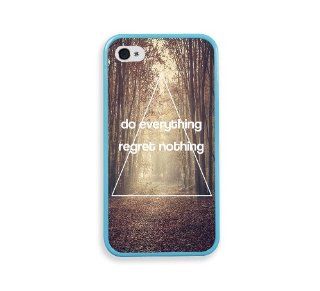 Do Everything Regret Nothing Hipster Quote In White Triangle Aqua Silicon Bumper iPhone 4 Case Fits iPhone 4 & iPhone 4S Cell Phones & Accessories