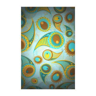 Gold Brown Aqua Cute Vintage Paisley Pattern Gallery Wrapped Canvas