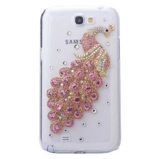 MinisDesign 3d Bling Crystal Rhinestone Peacock Clear Case Cover Skin for The Samsung Galaxy Note 2 (ColorPink) Cell Phones & Accessories
