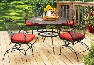 Better Homes and Gardens Clayton Court 5 piece Patio Dining Set, Wrought Iron Table and 4 Chairs, Red Cushions, Seats 4  Patio, Lawn & Garden