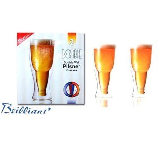 Double Wall Glass Beer Pilsner 390ml Set Of 2 by Brilliant Kitchen & Dining