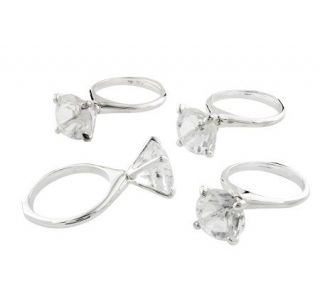 Silvertone & Crystal Engagement Ring Set of4 Napkin Rings —