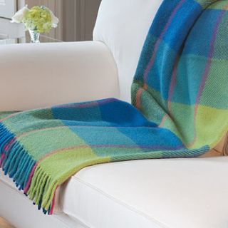 check wool throw in turquoise and lime green by jodie byrne