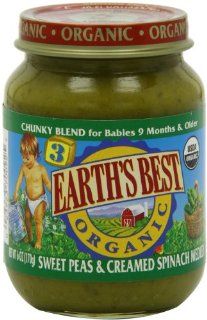Earth's Best Junior Baby Food Organic, Sweet Peas and Creamed Spinach Vegetable Medley, 6 Ounce Jars (Pack of 12)  Packaged Macaroni And Cheese  Grocery & Gourmet Food