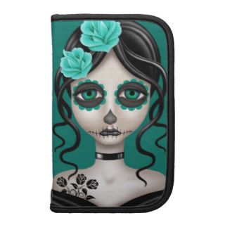 Sad Day of the Dead Girl on Teal Blue Folio Planner