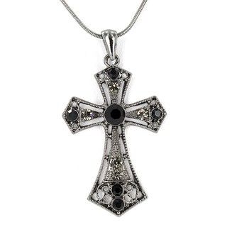 Hematite Finished Cross with Crystal and Jet Necklace West Coast Jewelry Fashion Necklaces