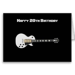 Happy 20th Birthday, white guitar on black Cards