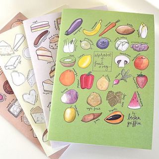 food alphabet notebooks set of four by becka griffin illustration
