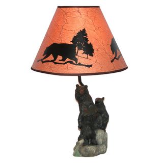 Black Bear Mother with Two Cubs Table Lamp with Reverse Stencil Lamp Shade Crown Lighting Table Lamps