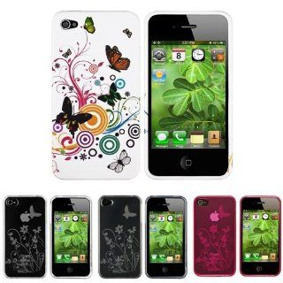 CommonByte 4 Flower Rubber Silicone Case Cover Skin For iPhone 4S 4G 4th Gen Accessory Kit Cell Phones & Accessories