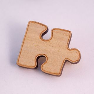 puzzle piece wooden brooch by vivid please