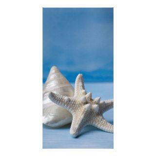 Sea Shells Star Fish Hand Painted Blue Watercolor Customized Photo Card