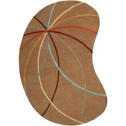 Hand tufted Tan Contemporary Argand Wool Abstract Rug (6 X 9 Kidney)