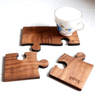 personalised set of four walnut wood coasters by made lovingly made