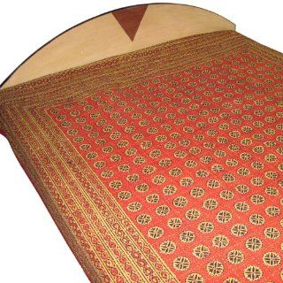 Red Coverlets Handmade Floral Design Block Printed Bedspread India Queen Size  