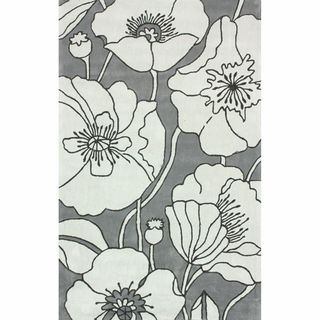 Nuloom Handmade Floral Grey Rug (76 X 96)