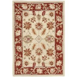 Hand hooked Oushak Ivory/ Rust Wool Rug (26 X 4)