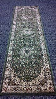 Traditional Rug Runner 32 In. X 10 Ft. Green Persian # 401   Machine Made Rugs