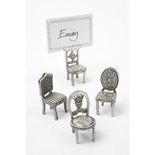set of four pewter chair place card holders by lindsay interiors