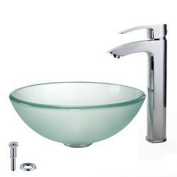 Kraus Bathroom Combo Set Frosted Glass Pop up Drain Sink With Faucet