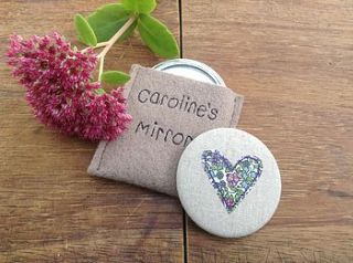heart handbag mirror by caroline watts embroidery