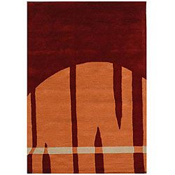 Hand tufted Geometric Multi Wool Rug With Shades Of Burgundy And Orange (5 X 8)