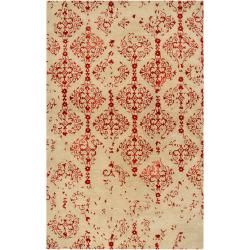 Hand tufted Contemporary Pink Accented Pointer New Zealand Wool Abstract Rug (5 X 8)