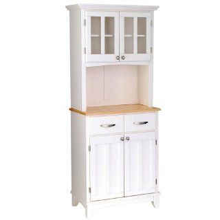 White Server With Natural Wood Top And Two Door Hutch Small   Free Standing Baker Racks