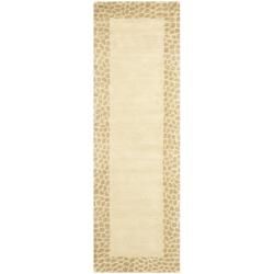 Handmade Borders Beige New Zealand Wool Rug (26 X 8)