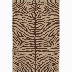 Hand knotted Mandara Tiger Print Tan New Zealand Wool Rug (5 X 76)