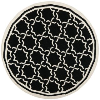 Transitional Moroccan Dhurrie Black/ Ivory Wool Rug (8 Round)